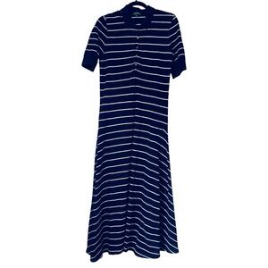 Lauren Ralph Lauren Dress Polo Maxi L Navy Stripe Gold Button Nautical Old Money